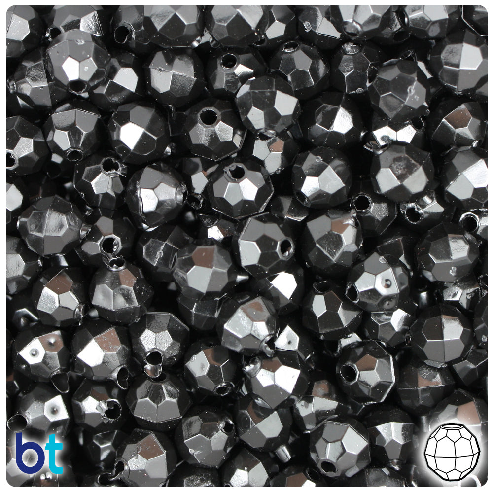 Black Opaque 8mm Faceted Round Plastic Beads (450pcs)