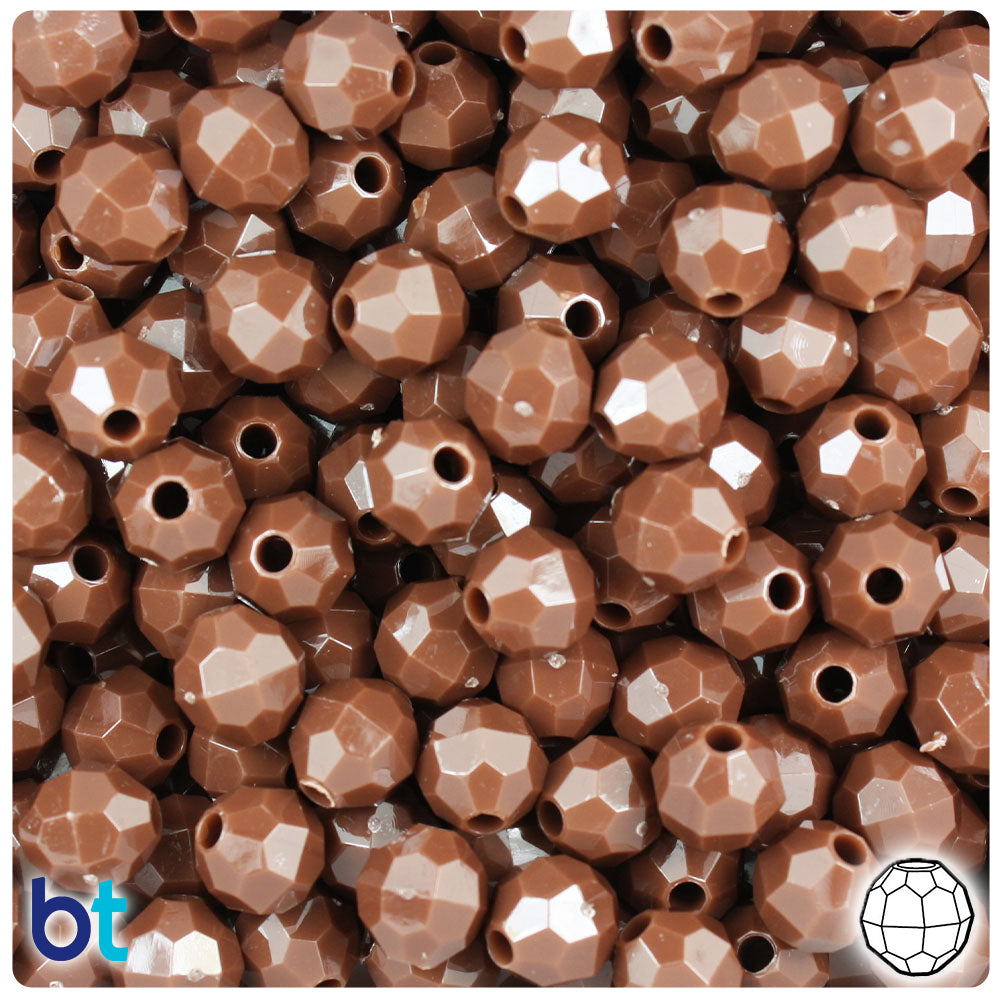 Chocolate Opaque 8mm Faceted Round Plastic Beads (450pcs)