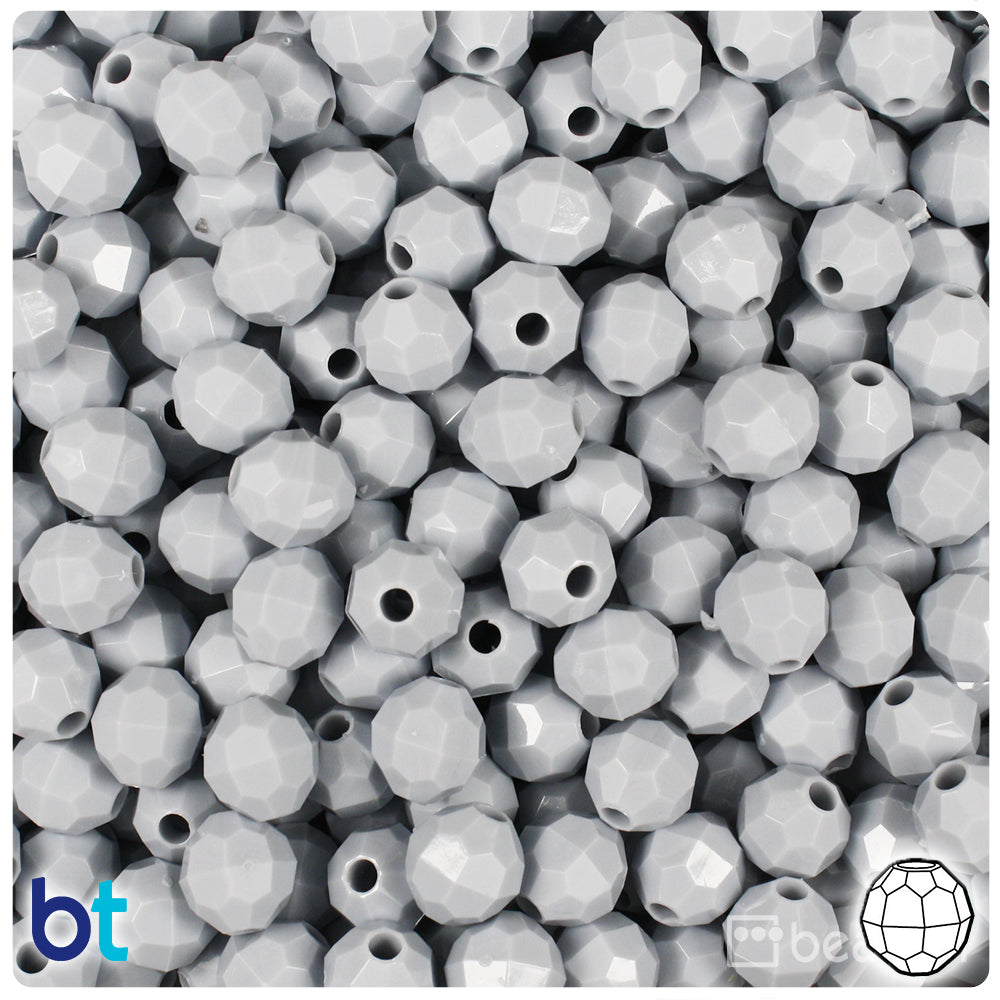 Grey Opaque 8mm Faceted Round Plastic Beads (450pcs)