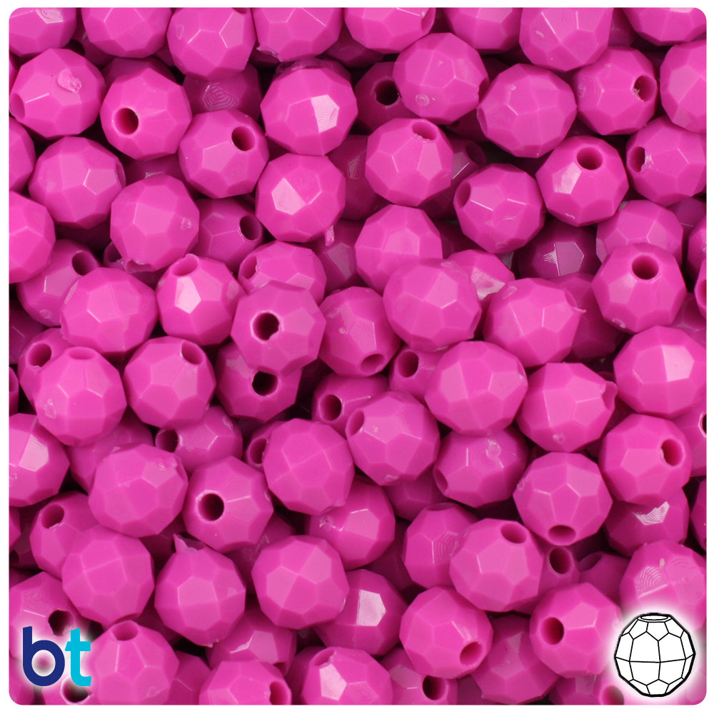 Dark Pink Opaque 8mm Faceted Round Plastic Beads (450pcs)
