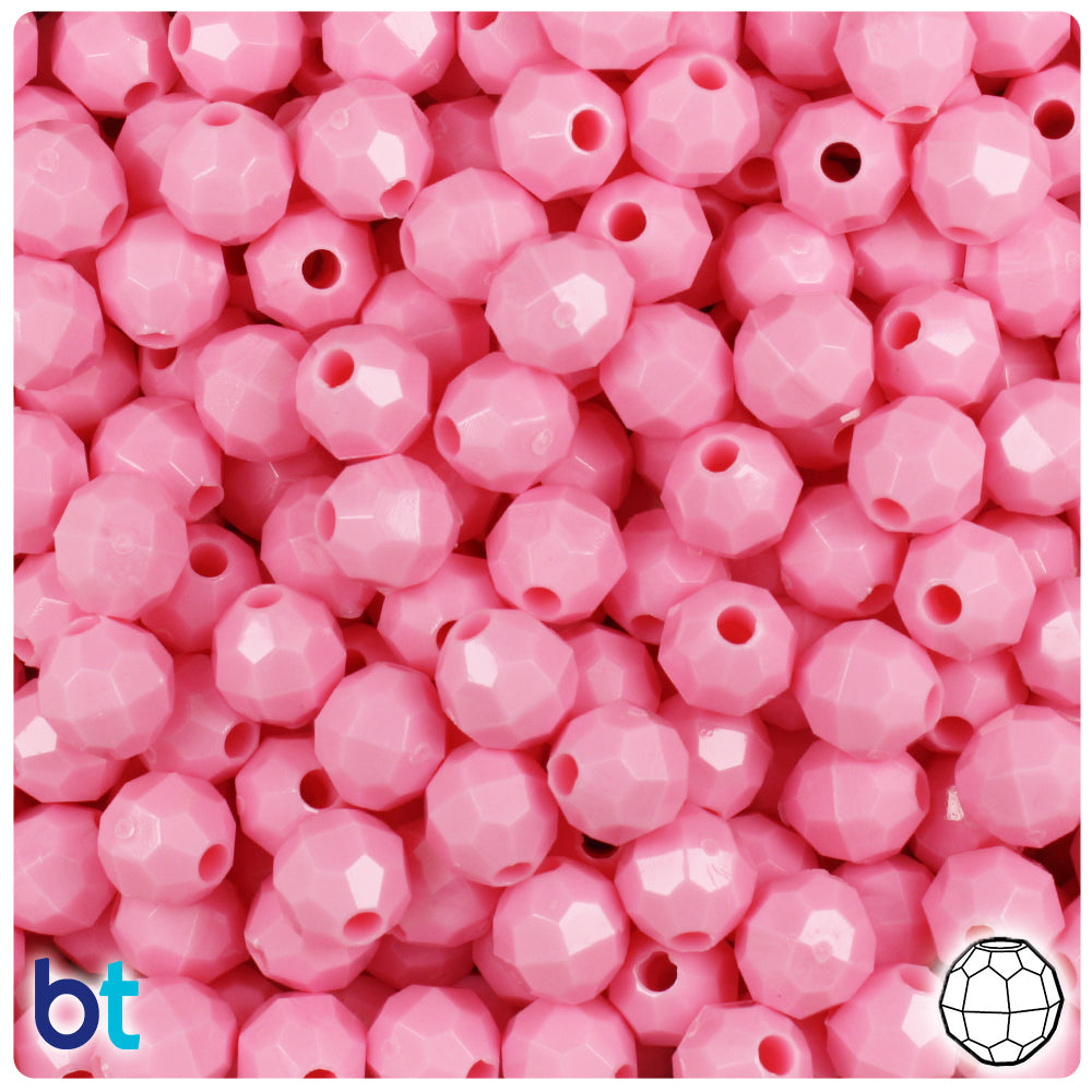 Baby Pink Opaque 8mm Faceted Round Plastic Beads (450pcs)