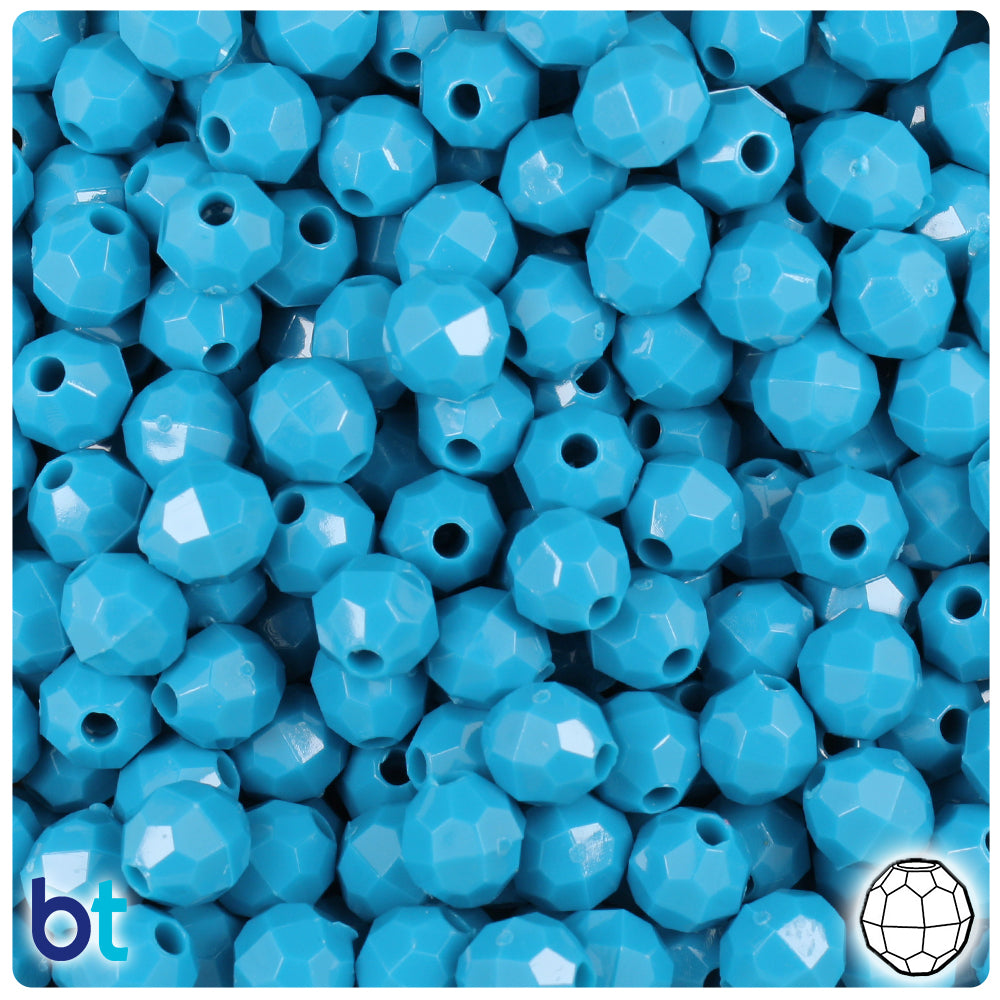 Dark Turquoise Opaque 8mm Faceted Round Plastic Beads (450pcs)