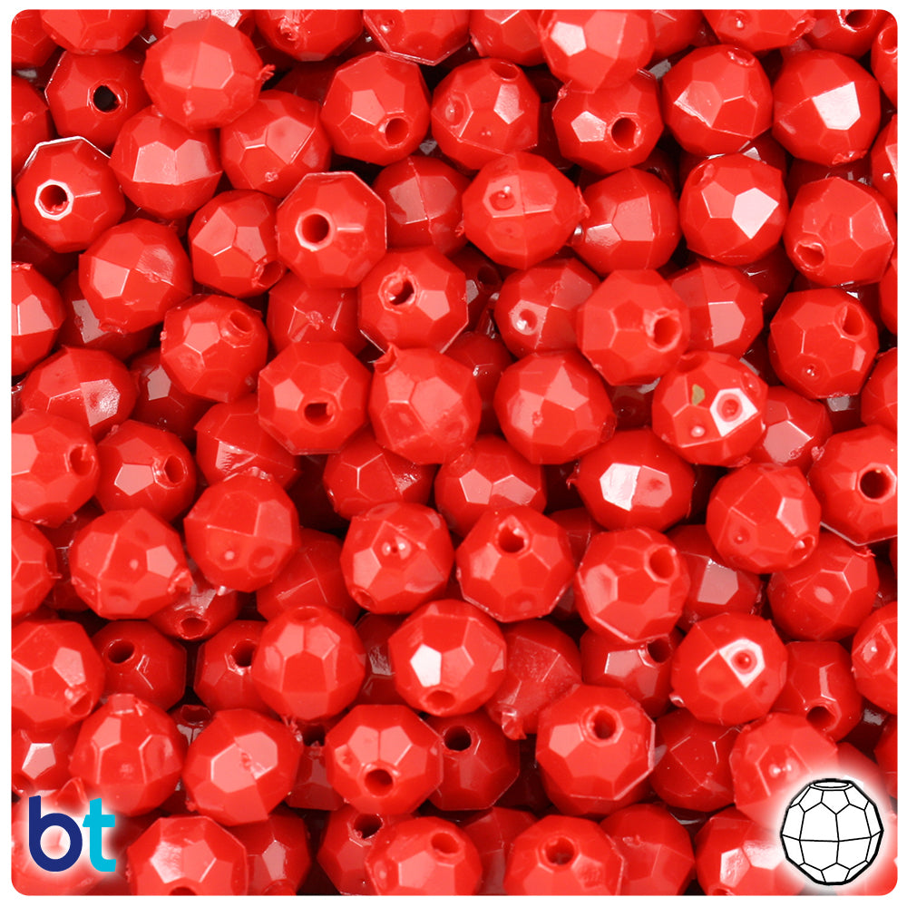 Red Opaque 8mm Faceted Round Plastic Beads (450pcs)