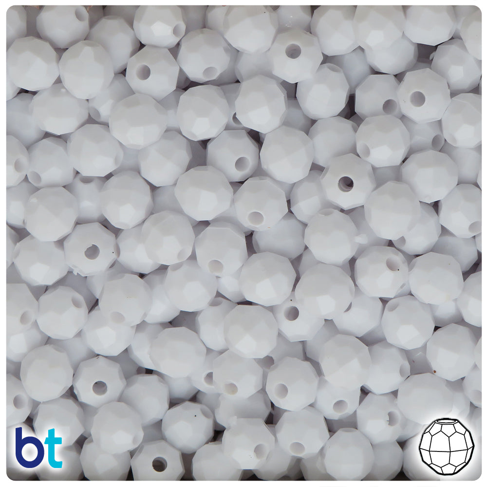Bright White Opaque 8mm Faceted Round Plastic Beads (450pcs)