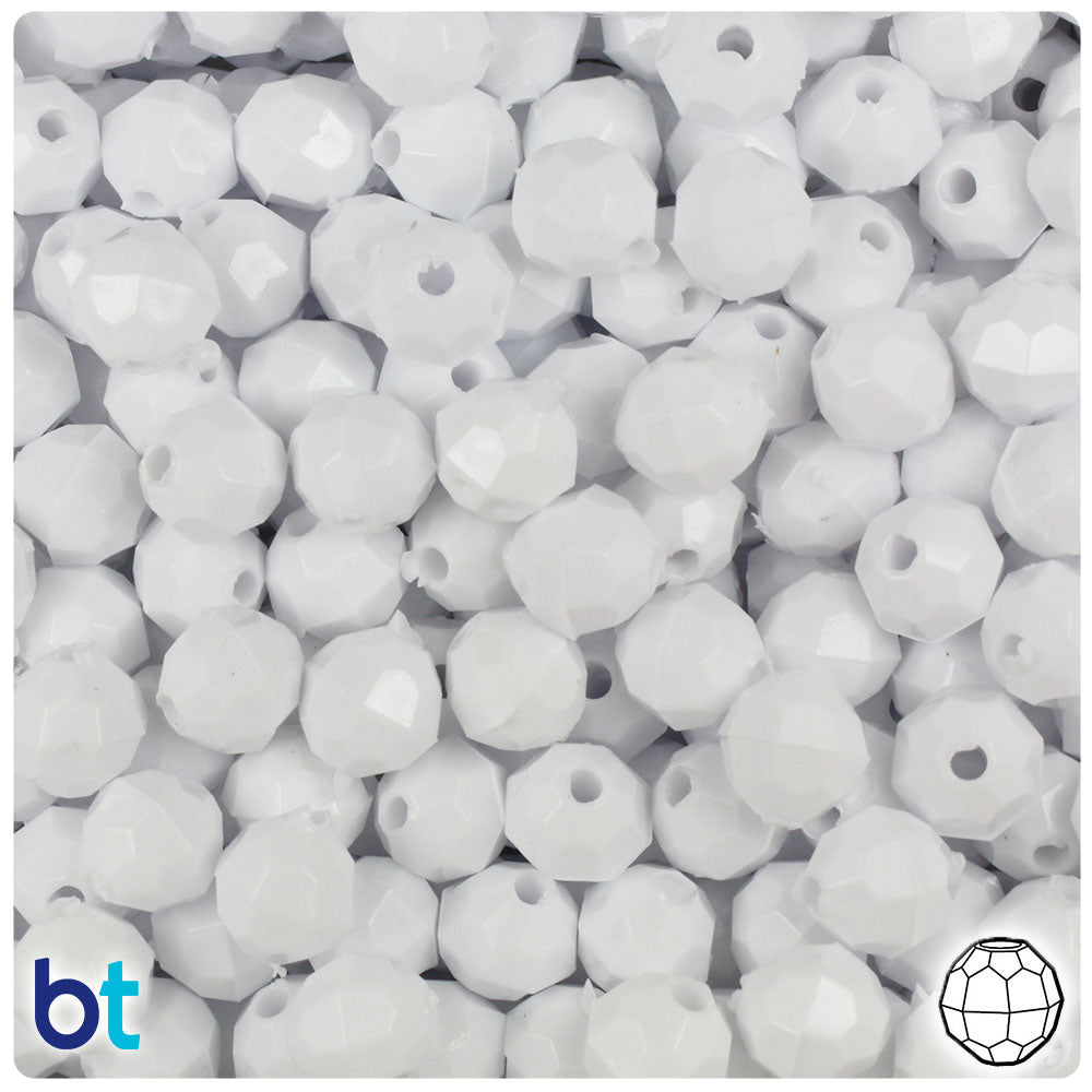 White Opaque 8mm Faceted Round Plastic Beads (450pcs)