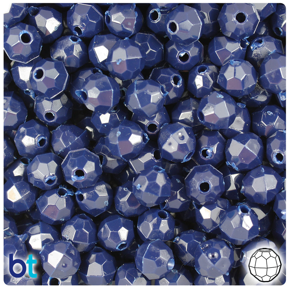 Navy Opaque 8mm Faceted Round Plastic Beads (450pcs)