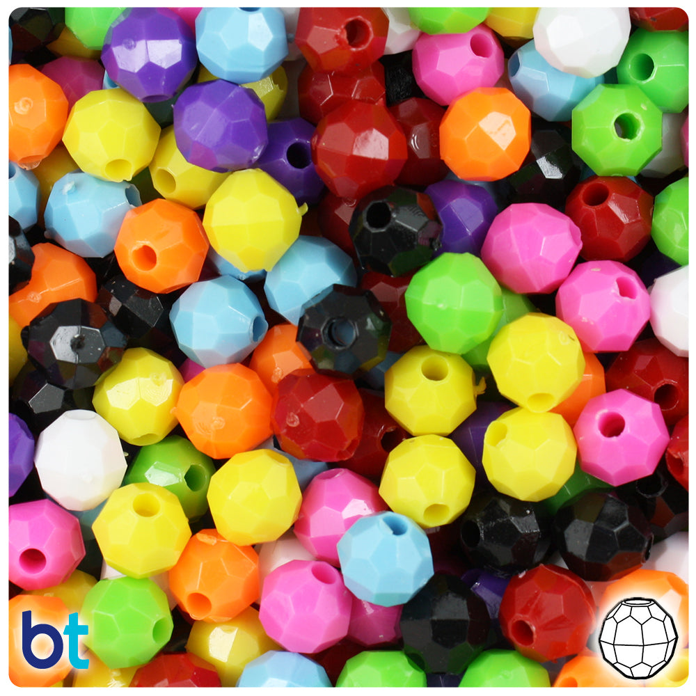 Opaque Mix 8mm Faceted Round Plastic Beads (450pcs)