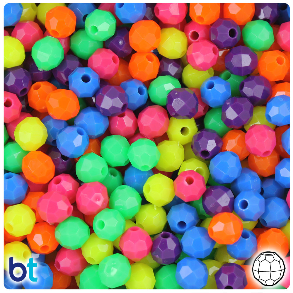 Neon Bright Mix 8mm Faceted Round Plastic Beads (450pcs)