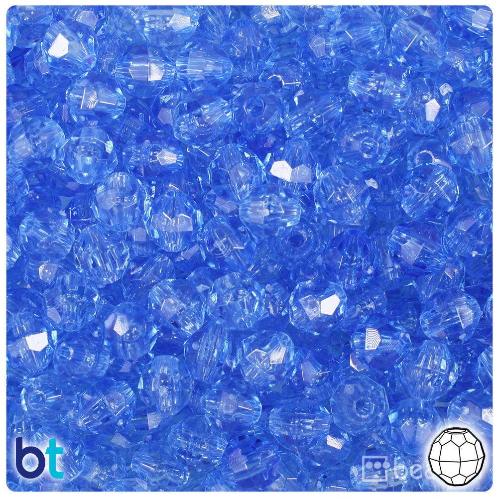 Medium Sapphire Transparent 8mm Faceted Round Plastic Beads (450pcs)
