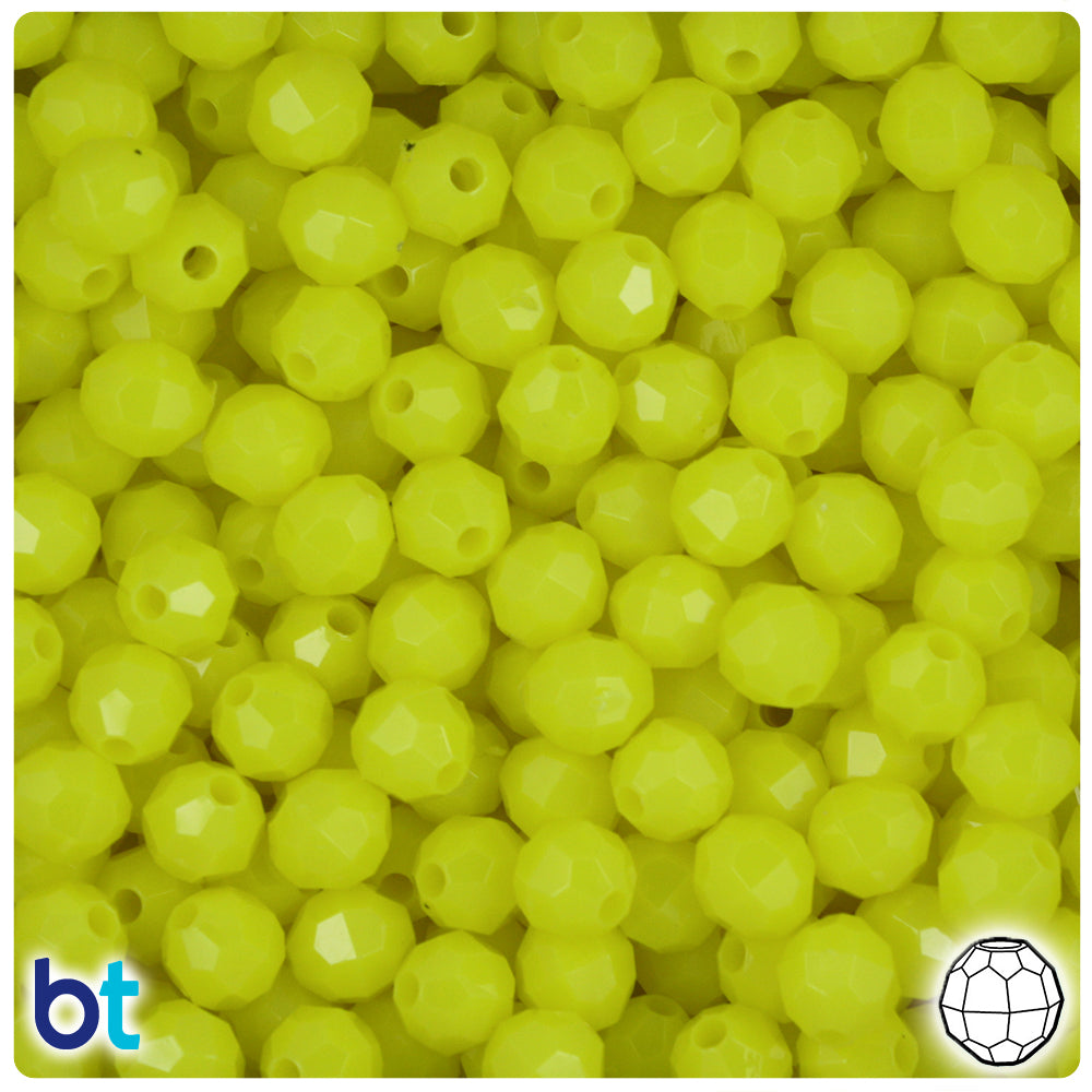 Lemon Neon Bright 8mm Faceted Round Plastic Beads (450pcs)