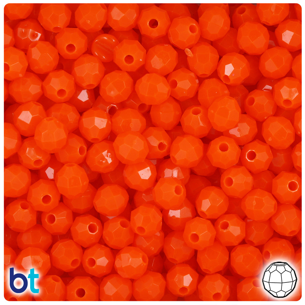 Tangelo Neon Bright 8mm Faceted Round Plastic Beads (450pcs)