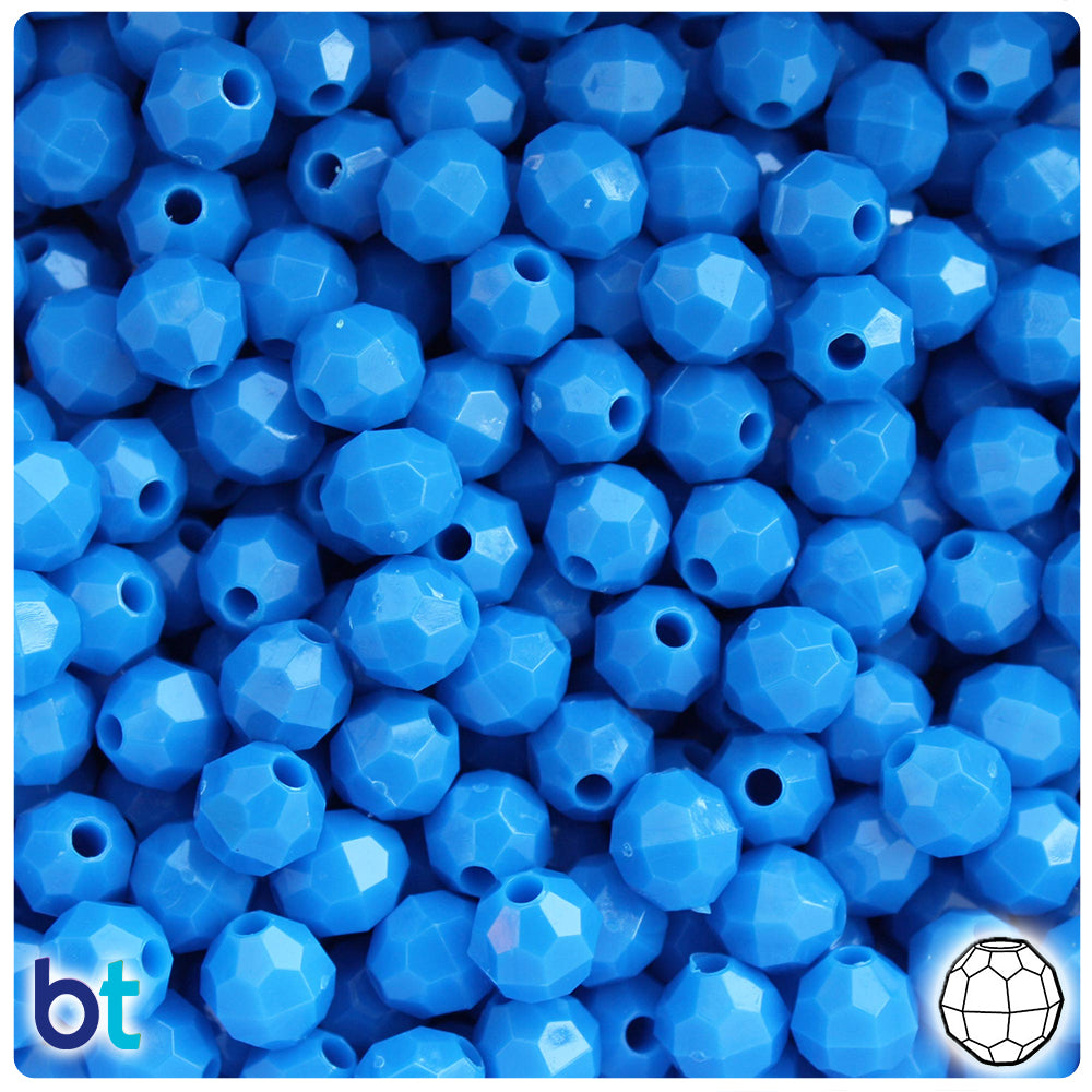 True Blue Neon Bright 8mm Faceted Round Plastic Beads (450pcs)
