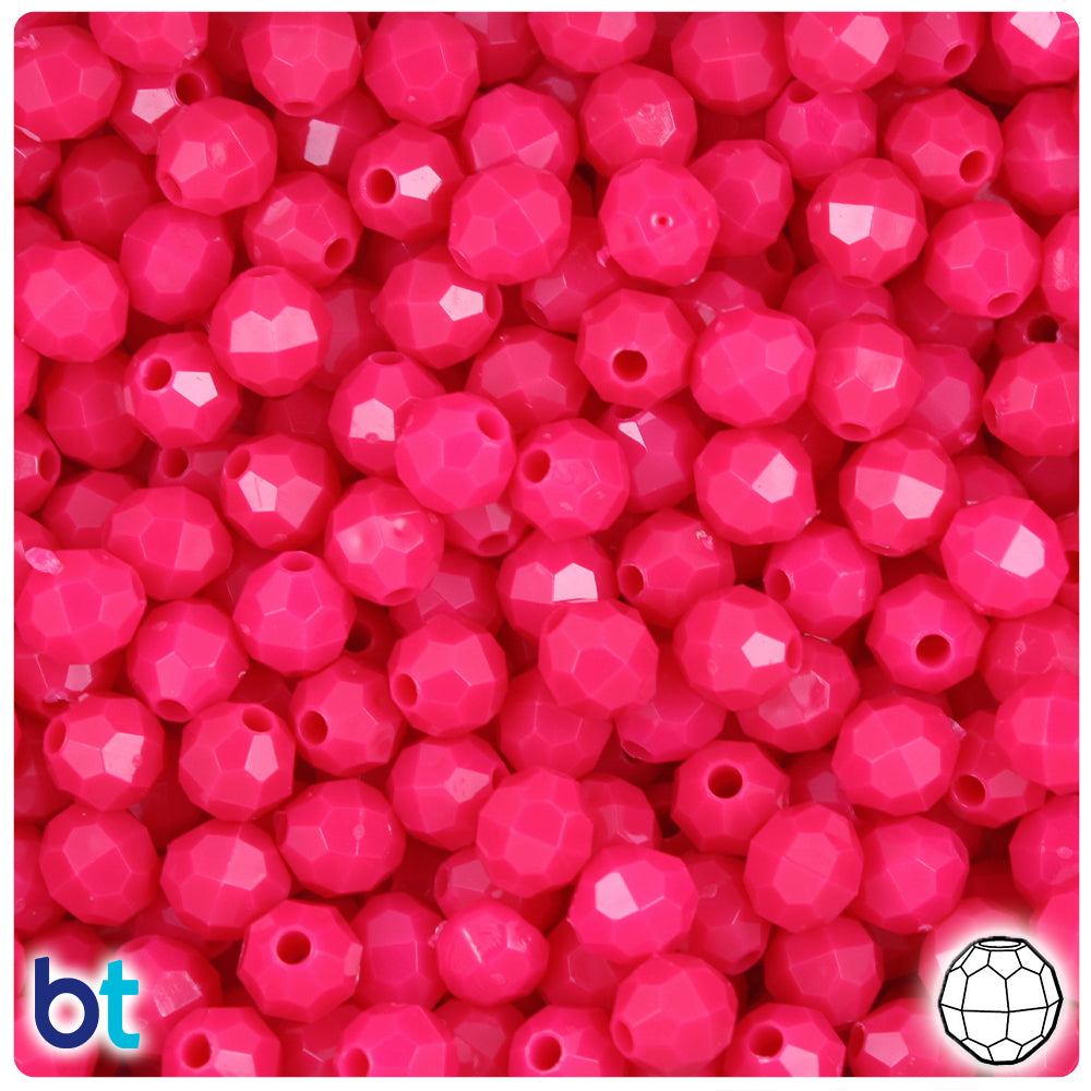 Magenta Neon Bright 8mm Faceted Round Plastic Beads (450pcs)