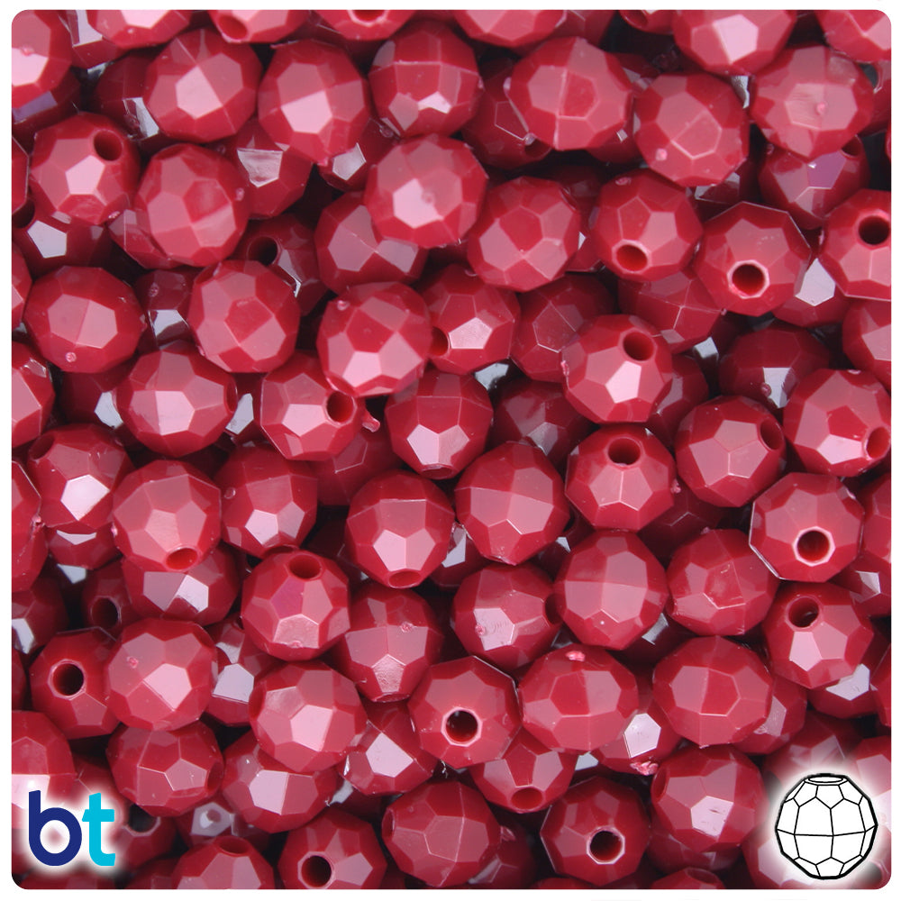 Burgundy Opaque 8mm Faceted Round Plastic Beads (450pcs)