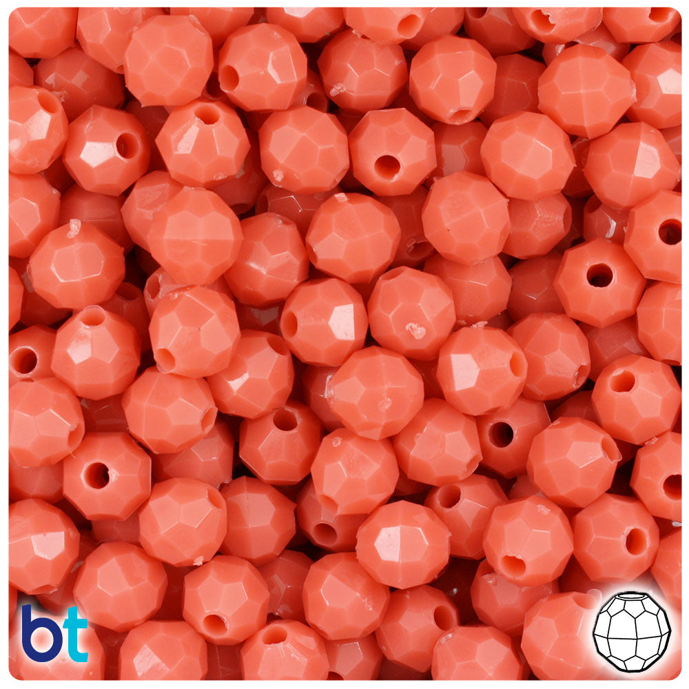 Coral Opaque 8mm Faceted Round Plastic Beads (450pcs)