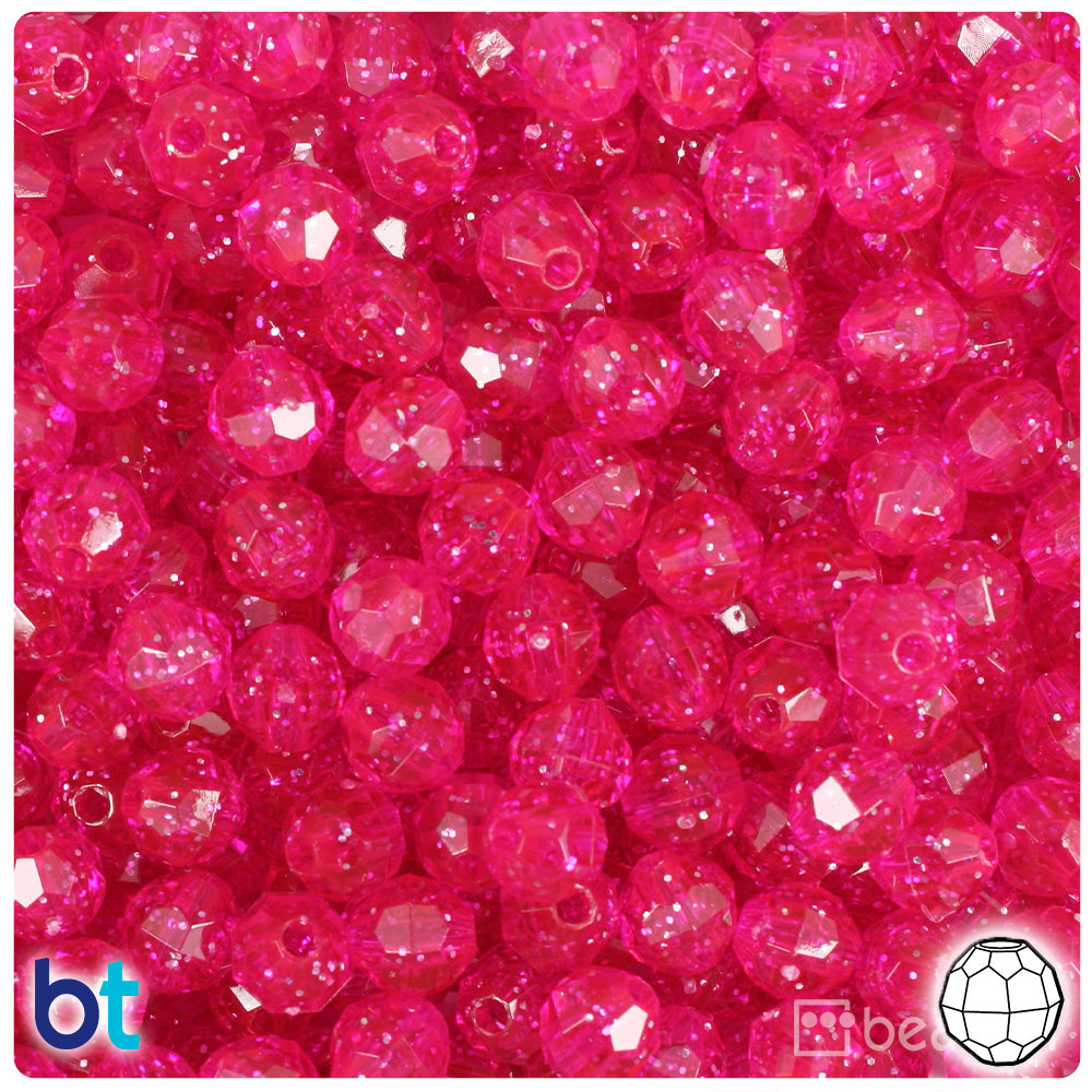 Bright Pink Sparkle 8mm Faceted Round Plastic Beads (450pcs)