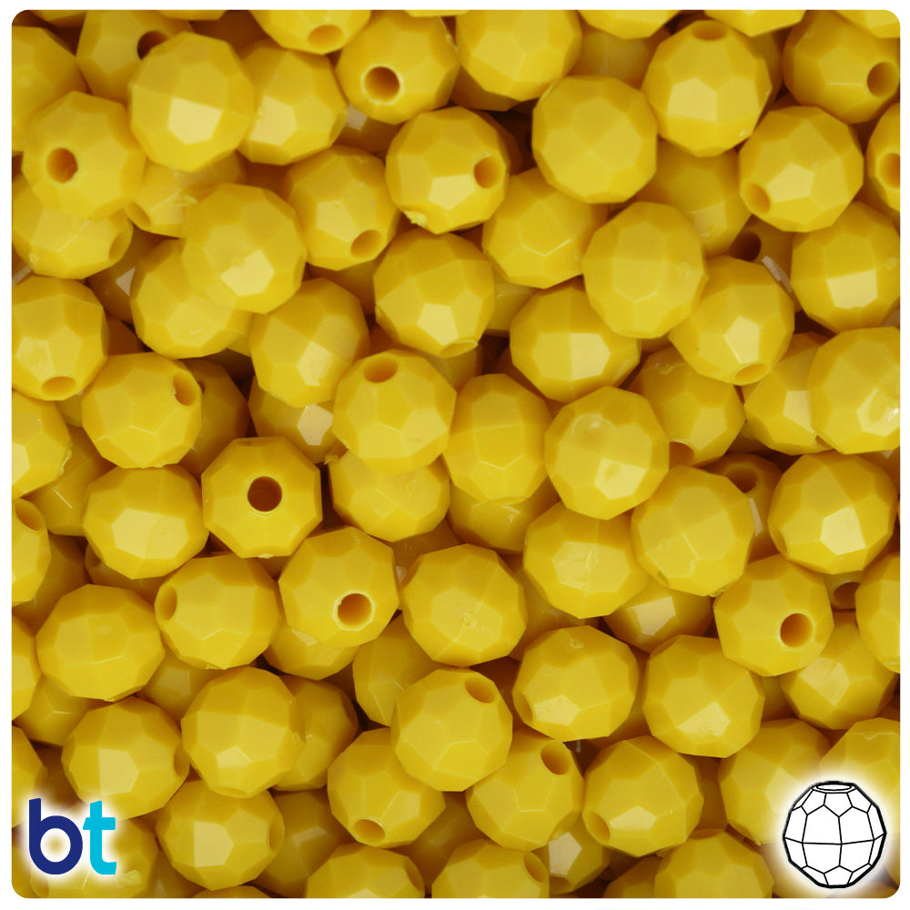 Bright Yellow Opaque 8mm Faceted Round Plastic Beads (450pcs)