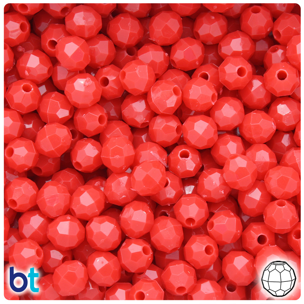 Bright Red Opaque 8mm Faceted Round Plastic Beads (450pcs)