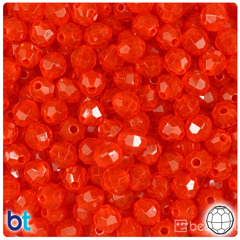 Fire Red Transparent 8mm Faceted Round Plastic Beads (450pcs)