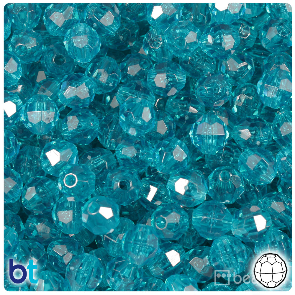 Teal Transparent 8mm Faceted Round Plastic Beads (450pcs)