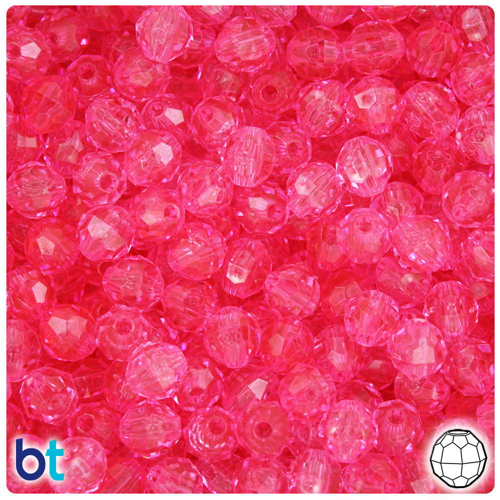 Medium Pink Transparent 8mm Faceted Round Plastic Beads (450pcs)