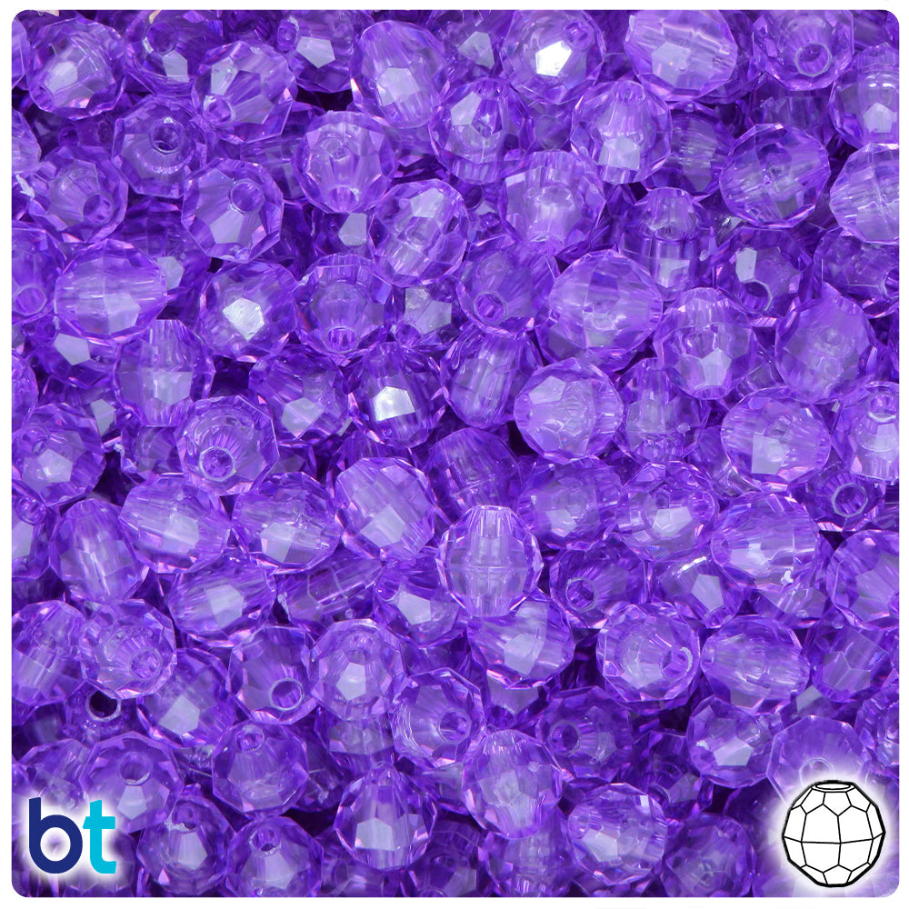Pale Amethyst Transparent 8mm Faceted Round Plastic Beads (450pcs)