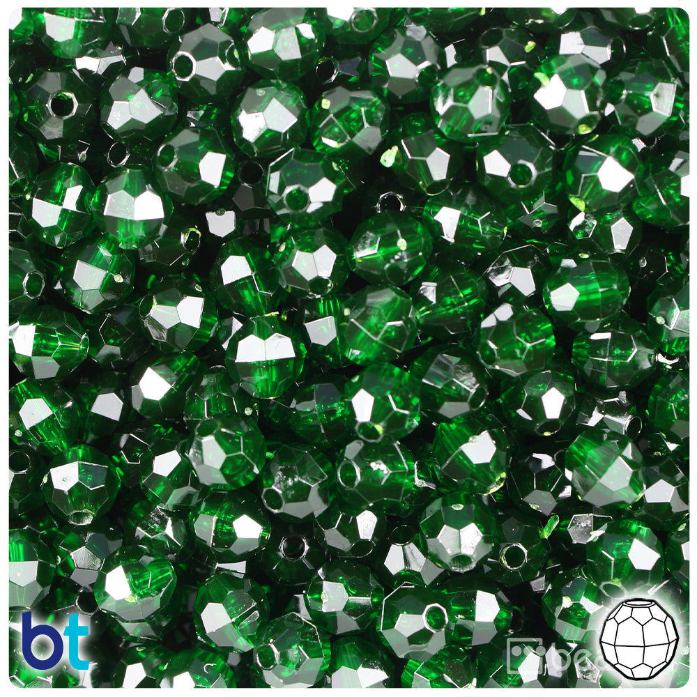 True Emerald Transparent 8mm Faceted Round Plastic Beads (450pcs)