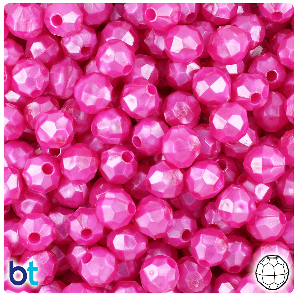 Hot Pink Pearl 8mm Faceted Round Plastic Beads (450pcs)