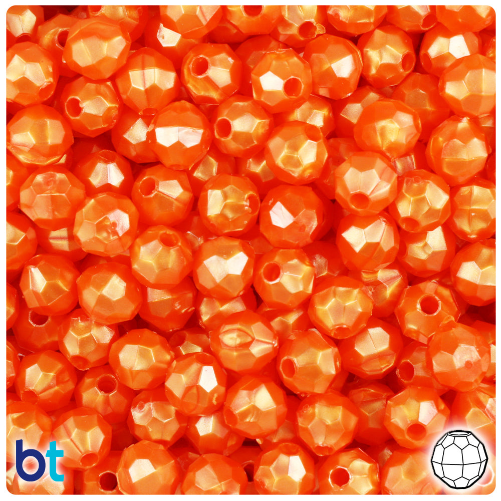 Orange Pearl 8mm Faceted Round Plastic Beads (450pcs)