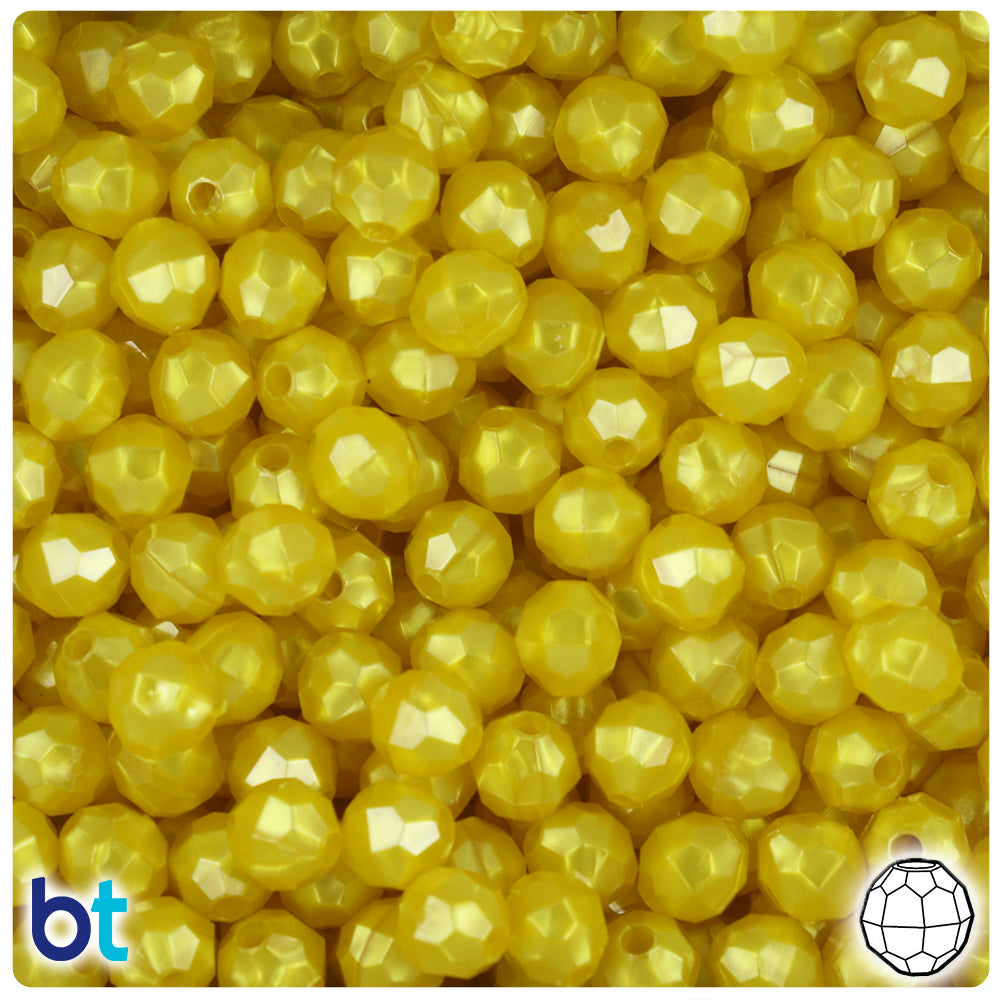 Yellow Pearl 8mm Faceted Round Plastic Beads (450pcs)