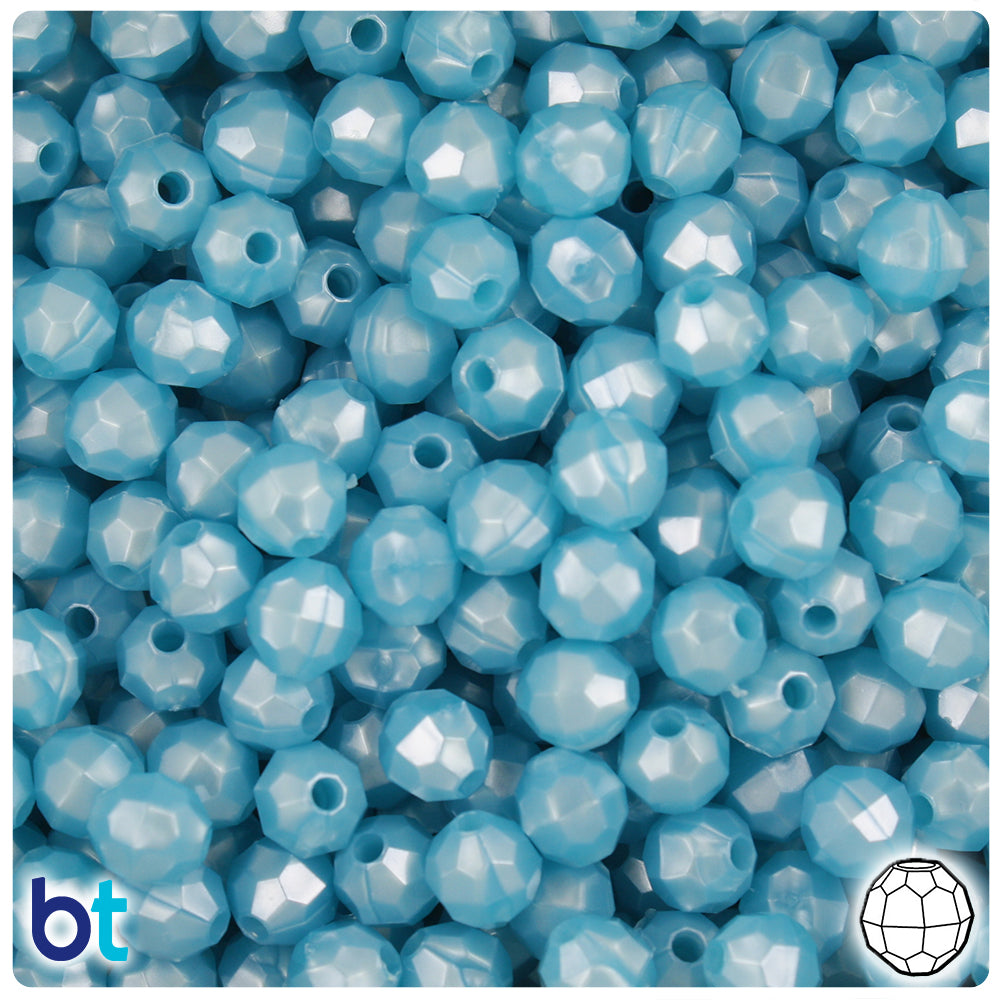 Light Blue Pearl 8mm Faceted Round Plastic Beads (450pcs)