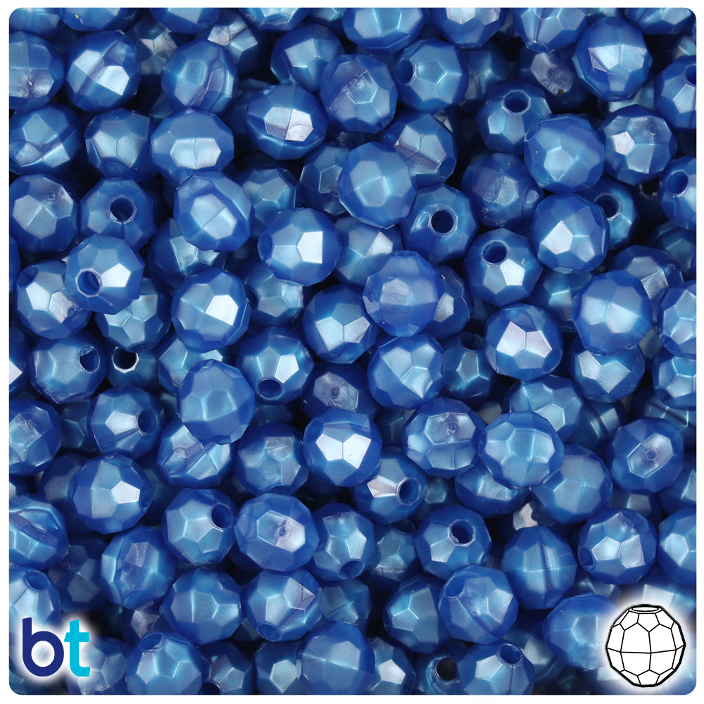 Dark Blue Pearl 8mm Faceted Round Plastic Beads (450pcs)