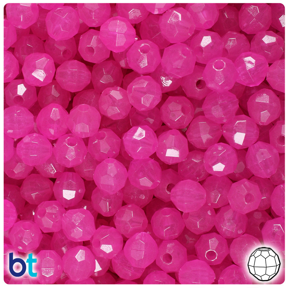 Pink Glow 8mm Faceted Round Plastic Beads (450pcs)