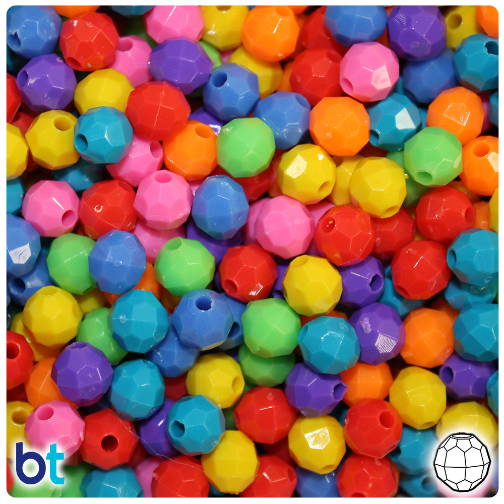 Circus Opaque Mix 8mm Faceted Round Plastic Beads (450pcs)
