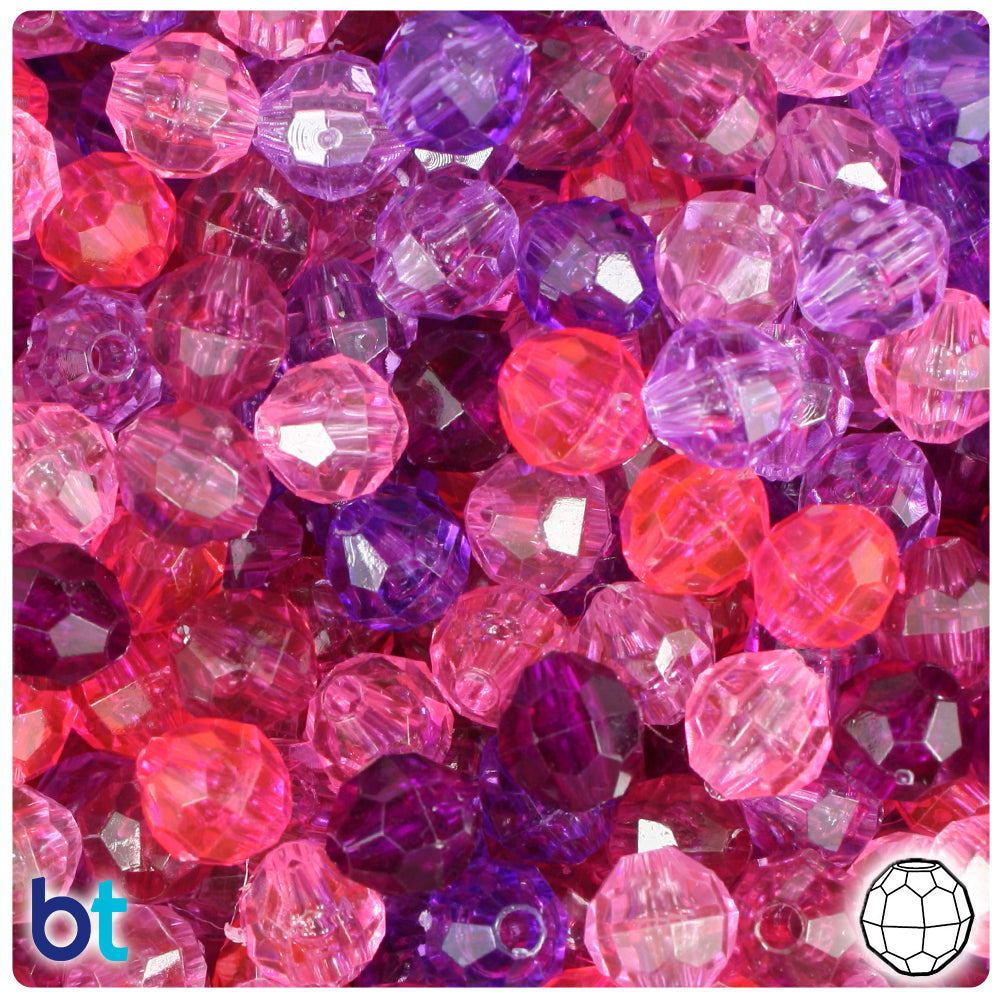 Pink & Purple Transparent Mix 8mm Faceted Round Plastic Beads (450pcs)