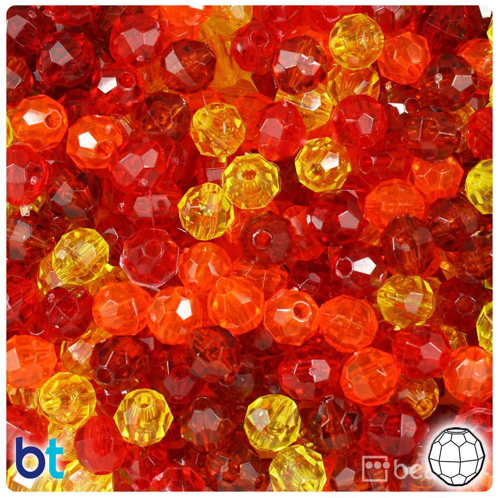 Orange & Gold Transparent Mix 8mm Faceted Round Plastic Beads (450pcs)