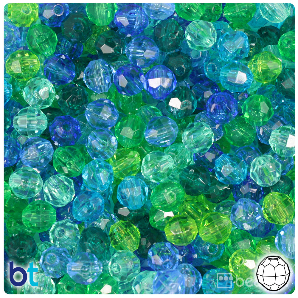 Green & Blue Transparent Mix 8mm Faceted Round Plastic Beads (450pcs)