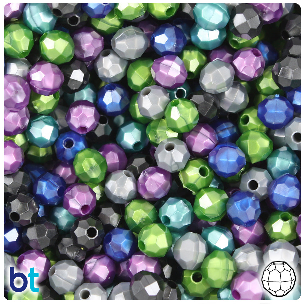 Cool Black Pearl Mix 8mm Faceted Round Plastic Beads (450pcs)