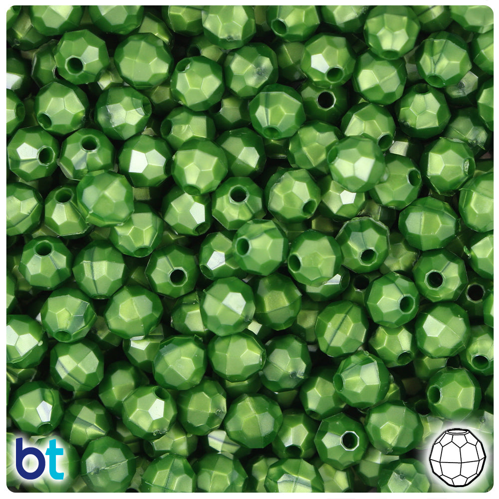Dark Green Pearl 8mm Faceted Round Plastic Beads (450pcs)