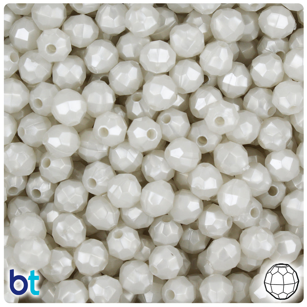 Bridal Pearl 8mm Faceted Round Plastic Beads (450pcs)