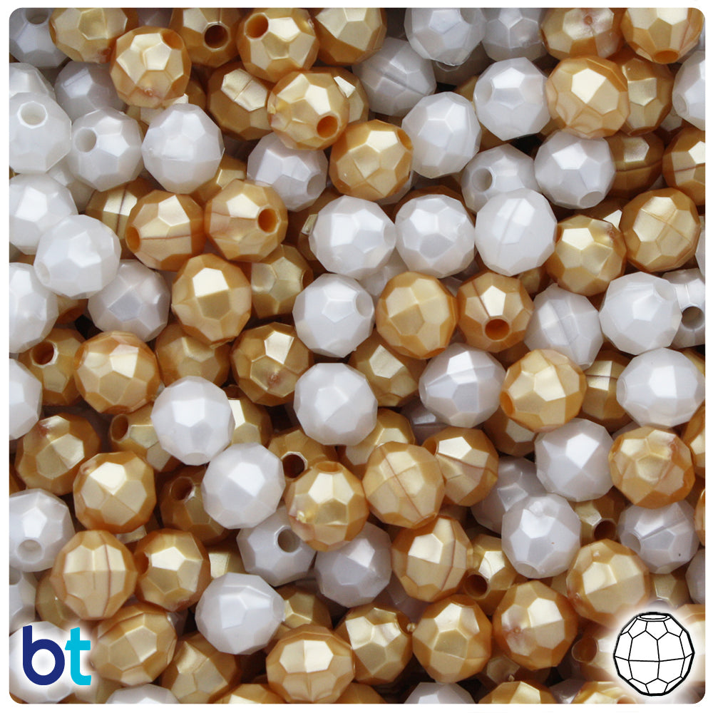 Gold & Bridal Pearl Mix 8mm Faceted Round Plastic Beads (450pcs)
