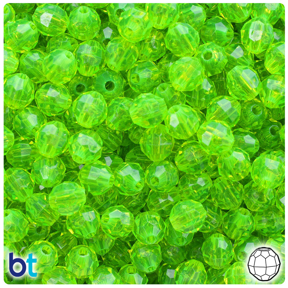 Lime Roe Transparent 8mm Faceted Round Plastic Beads (450pcs)
