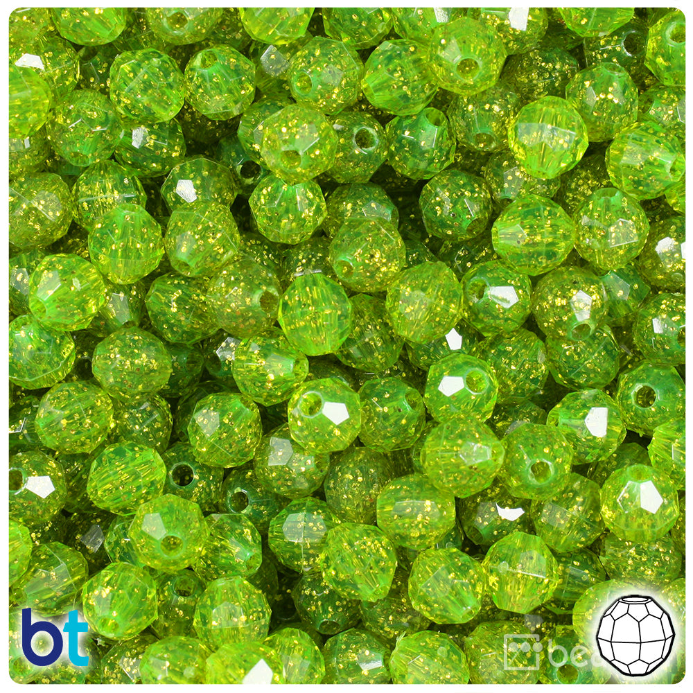 Lime Roe Gold Sparkle 8mm Faceted Round Plastic Beads (450pcs)