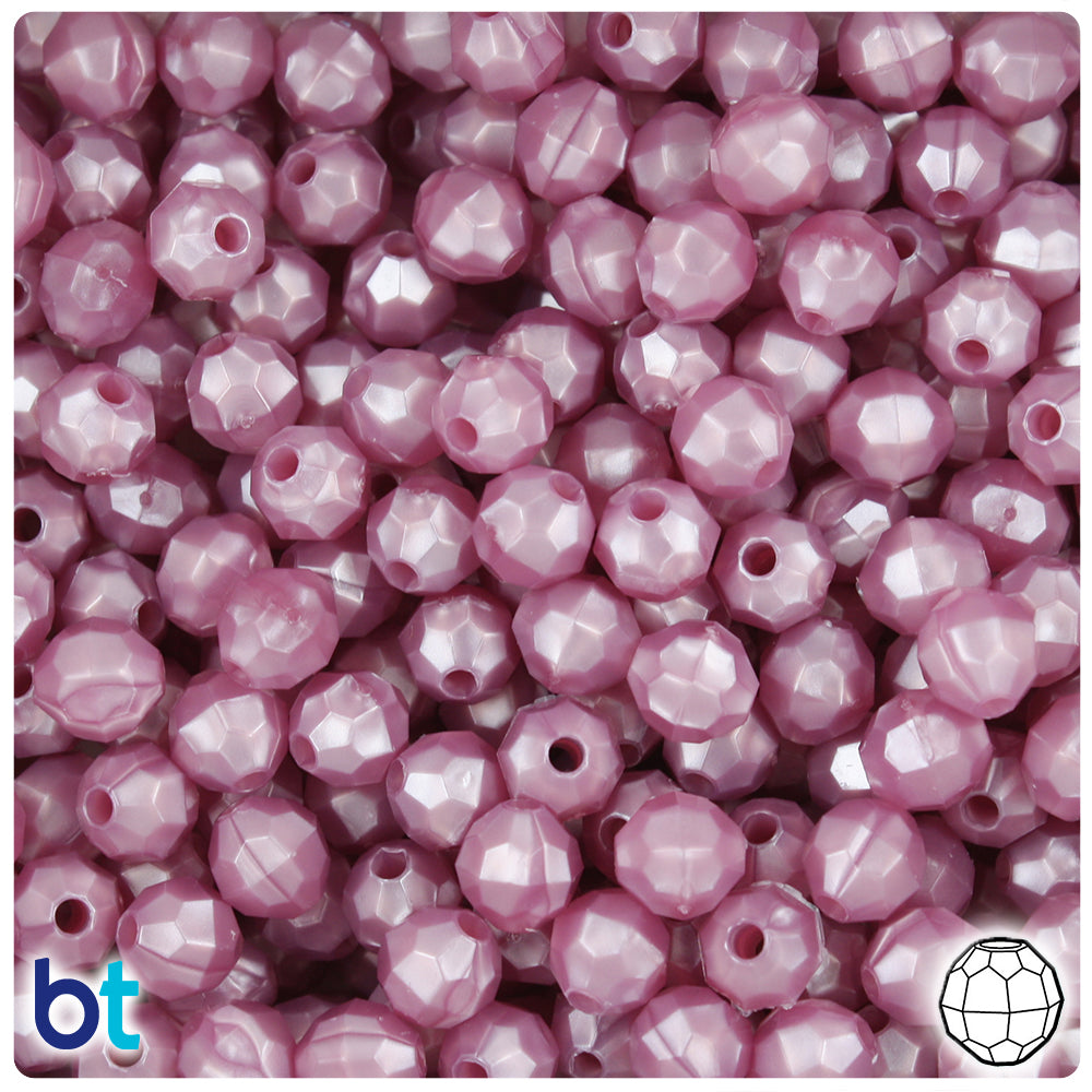 Mauve Pearl 8mm Faceted Round Plastic Beads (450pcs)