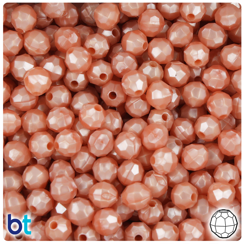 Peach Pearl 8mm Faceted Round Plastic Beads (450pcs)