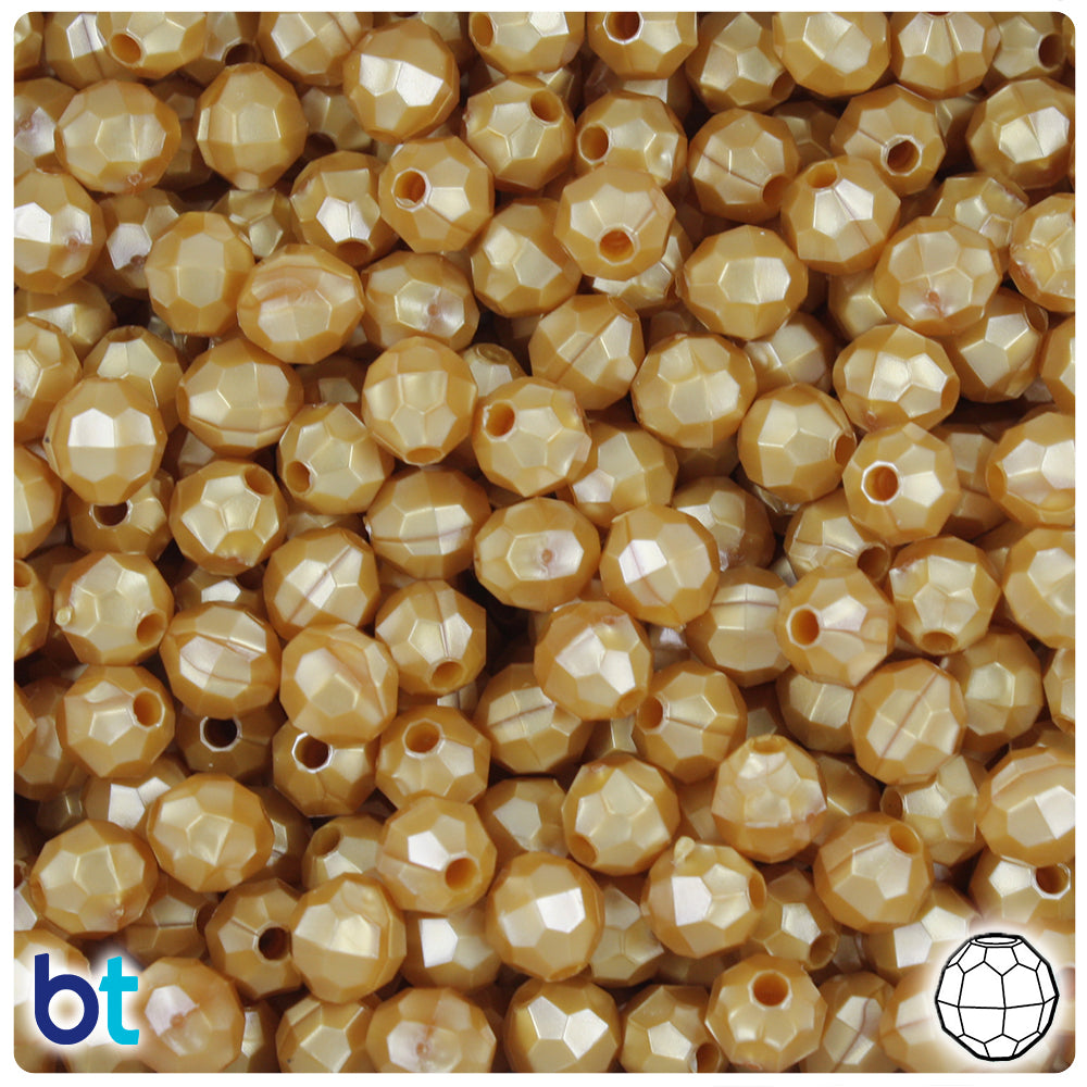 Gold Pearl 8mm Faceted Round Plastic Beads (450pcs)