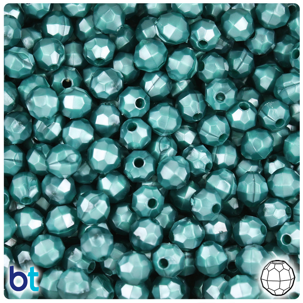 Teal Pearl 8mm Faceted Round Plastic Beads (450pcs)