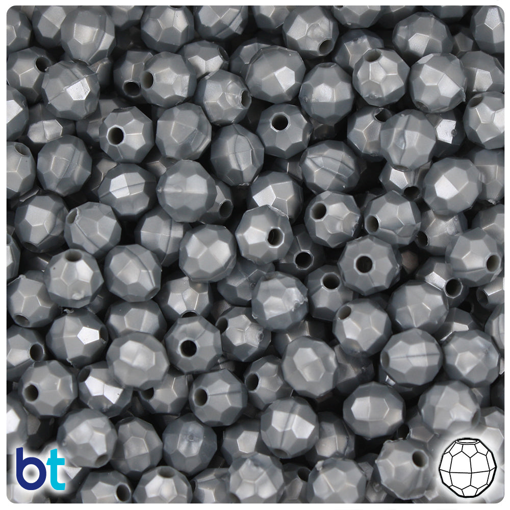 Grey Pearl 8mm Faceted Round Plastic Beads (450pcs)