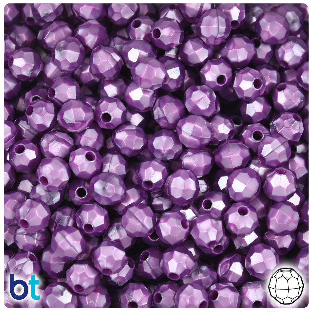 Violet Pearl 8mm Faceted Round Plastic Beads (450pcs)