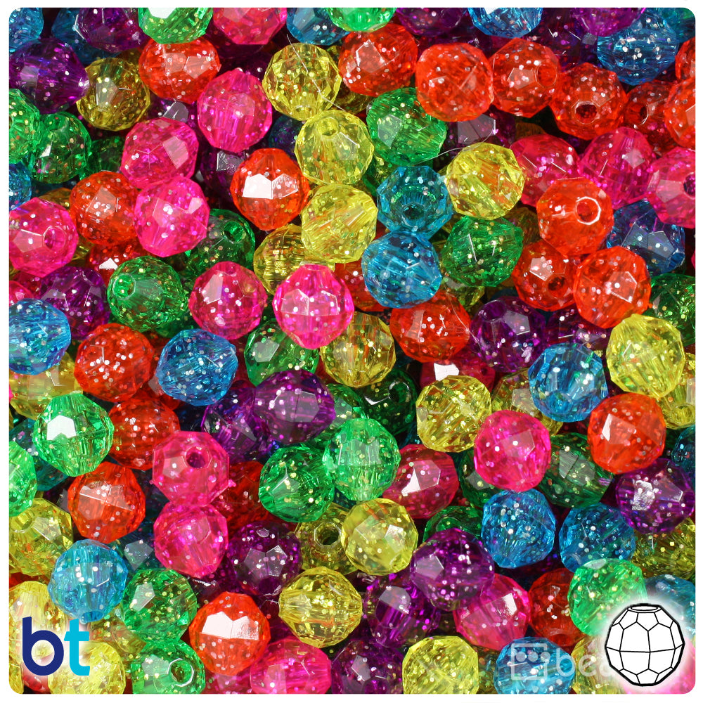 Jelly Sparkle Mix 8mm Faceted Round Plastic Beads (450pcs)
